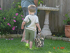 Hunter looking for eggs.