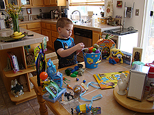 Hunter checks out his eggs