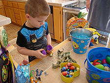 Hunter checks out his eggs
