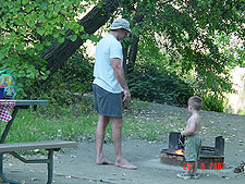 Dave and Hunter get a fire going.