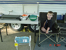 Hunter ready for Dave to make pancakes.