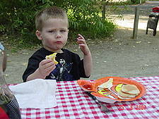 Hunter has breakfast.