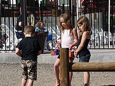 Hunter buying a candy bar from some girls