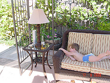 Hunter testing the furniture.